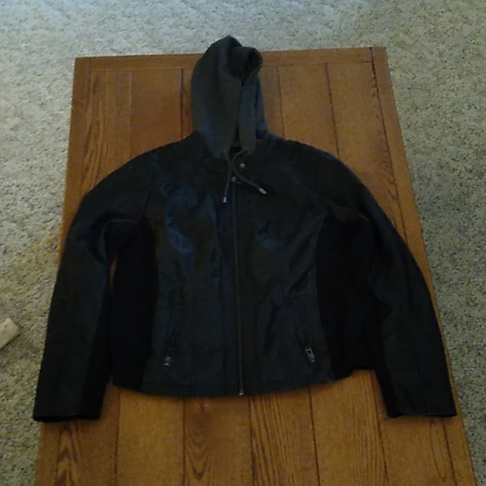 Faux Leather Jacket with Knit Side Panels